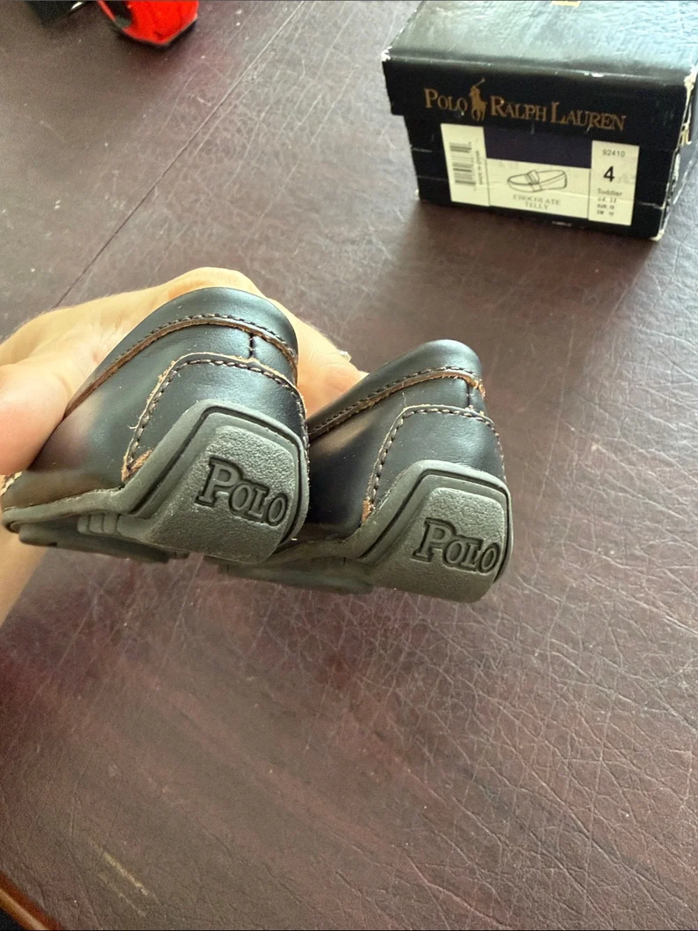 Polo by Ralph Lauren Baby Chocolate Brown Leather Loafers NIB